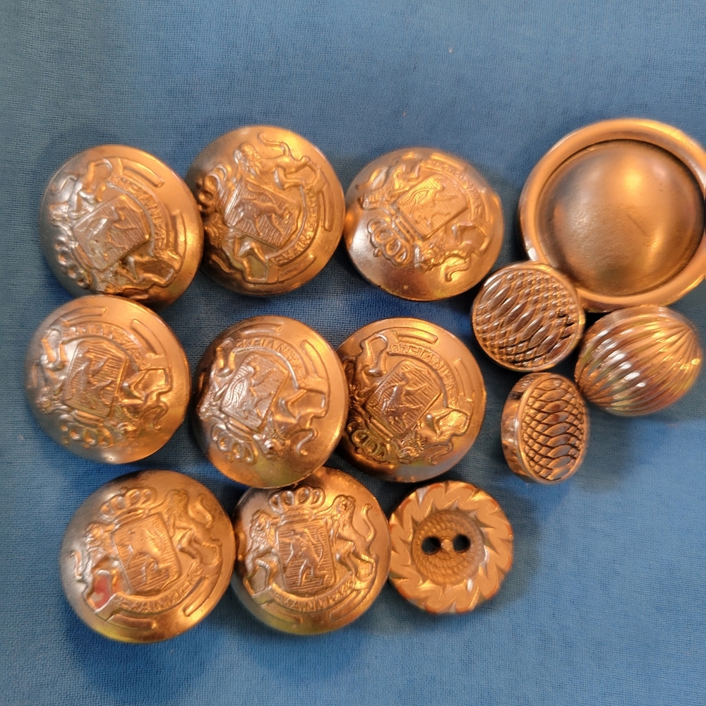 Vintage Silver-tone Buttons ~ Miltary (?) & Others 13ct